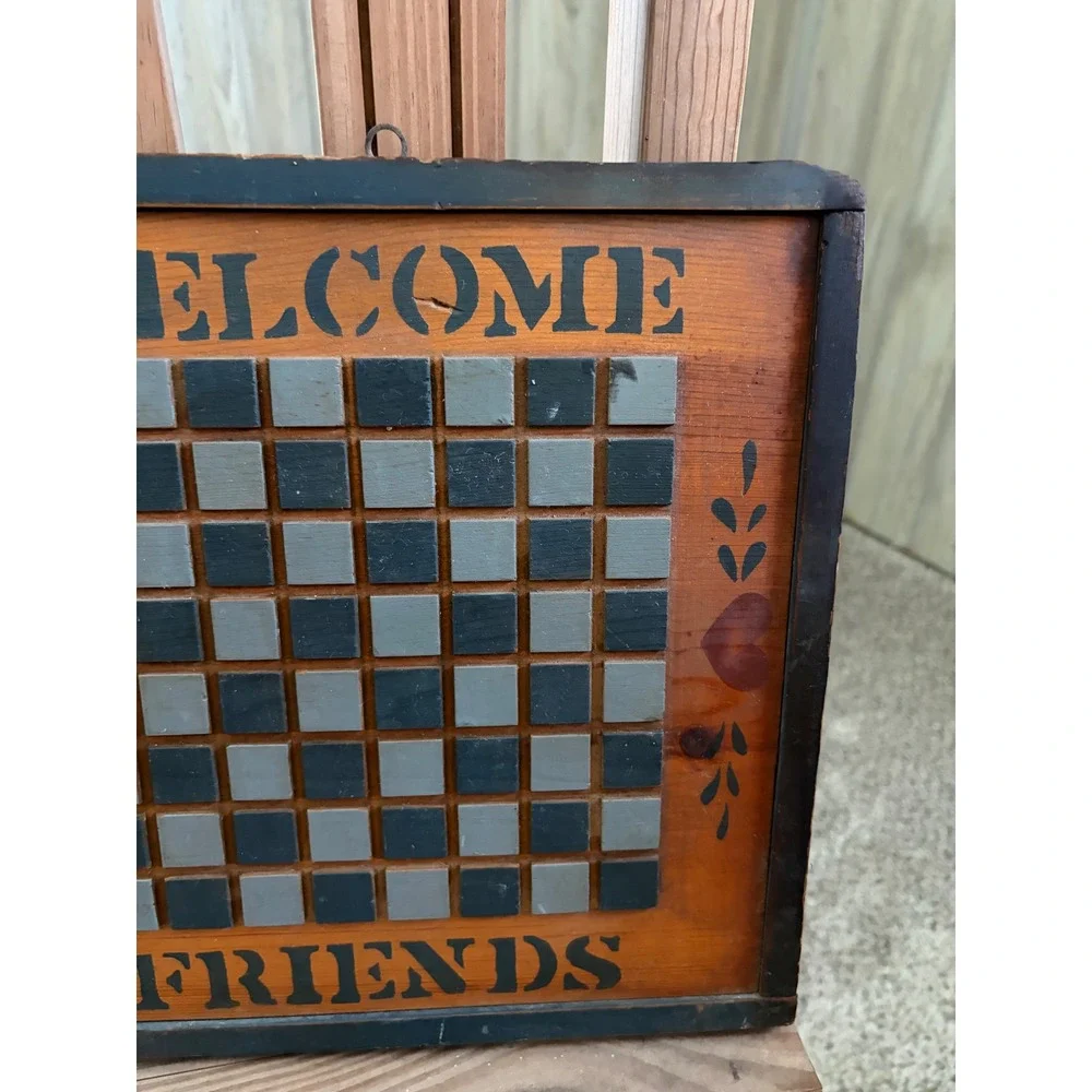Wooden Welcome Friends Checkerboard Wall Sign Rustic Farmhouse Decor